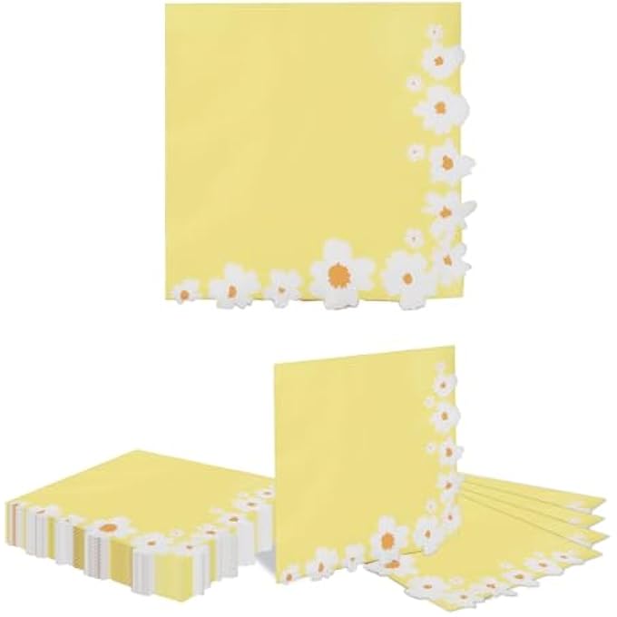 PACK OF 20 DAISY PARTY NAPKINS DAISY COCKTAIL LUNCH TABLE PAPER NAPKINS SUMMER SPRING FLOWERS PICNIC NAPKINS (YELLOW) - Image 2
